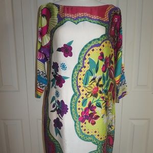 Silky Floral Pattern Long Sleeve Cache Dress